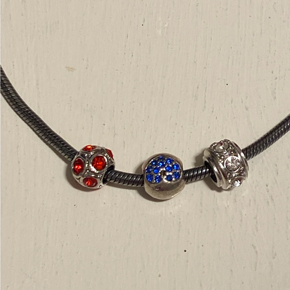 PANDORA 16” Snake Oxidized Necklace + 925 ALE 14k Gold Heart + 3 Charms - Picture 4 of 8
